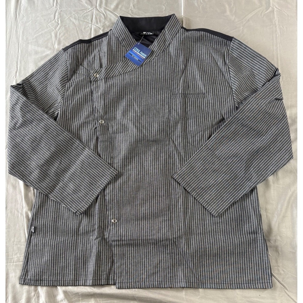 Be The Chef Mens 3XL Cool Fabric Pinstripe Chef Coat Gray Black Snap Front NWT